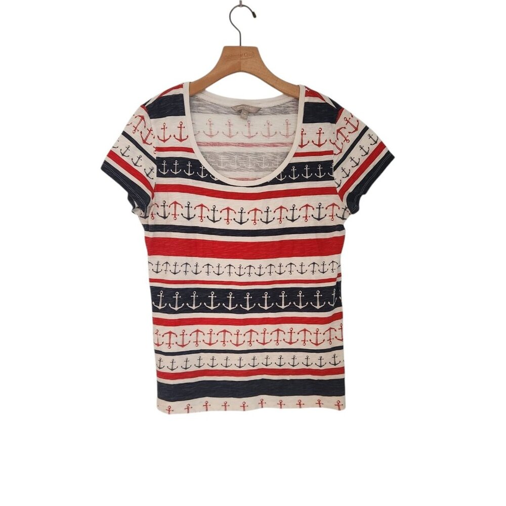 Banana Republic T-Shirt Anchor Nautical Print Short Sleeve Womens Medium EUC